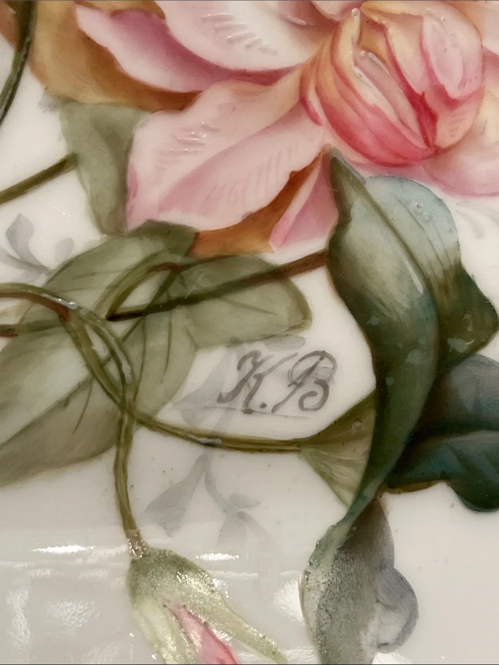 Antique Limoges White Porcelain Platter with Pink Floral Bouquet and Gold Trim